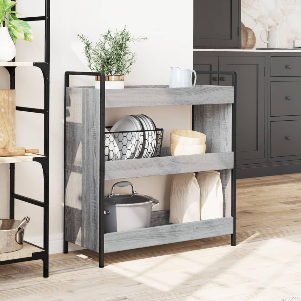 Mangloder - Carro de cocina gris Sonoma 70 x 30 x 82 cm, de material de madera, con 4 ruedas, 2 frenos, carrito con ruedas como carrito auxiliar, estante con ruedas y almacenamiento para cocina, baño