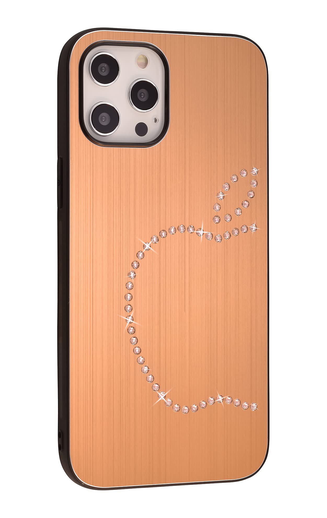 iShieldLux Case for iPhone 12 Pro Max Classic with 51 Swarovski Crystals, Hybrid Case Made of Matte Brushed Aluminium in Soft Touch TPU Frame (Classic Gold)