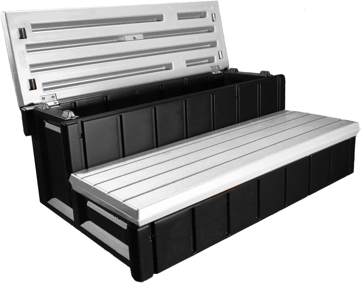 Confer Plastics Two Tier 36" Wide Storage Hot Tub Step: Durable, Multi-Functional, Non-Skid Spa Steps, Easy Installation, Sturdy, Long Lasting Upgrade to Your Space. Proudly Made in USA. - Grey