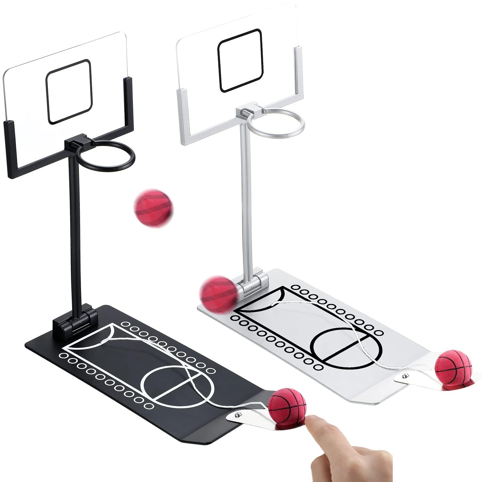 NALACAL 2 Pcs Mini Basketball Hoop Desktop Basketball Game Metal Tabletop Basketball Games Desk Toy for Office Kid Adult Fun Sports Novelty Toy Gag Birthday Gift for Christmas(Black, Silver)