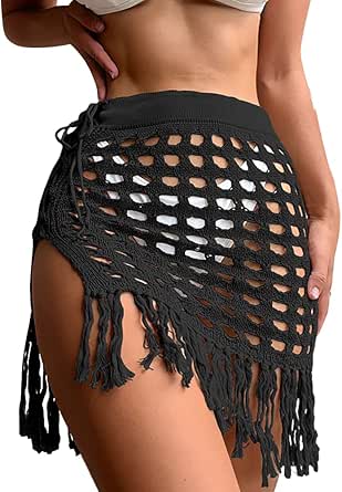 IDOPIP Women's Crochet Cover up Skirt Hollow Out Beach Sarongs Coverups