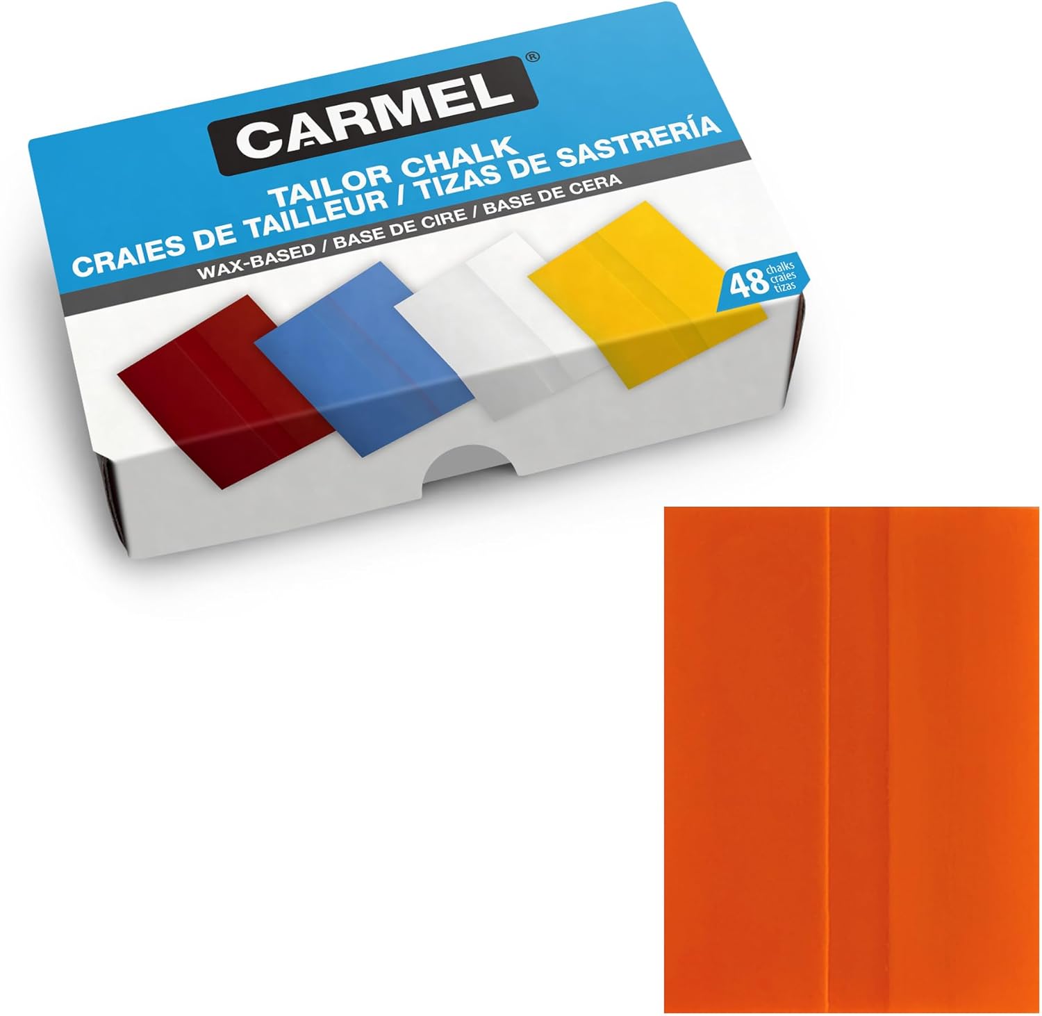 Carmel Tailors Chalk, Box of 48 (White), Super-Glide Tailor Crayon, Wax-Based Fabric Chalk