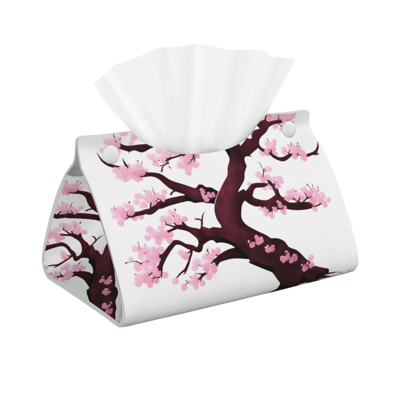Cherry Blossoms Tree Long Leather Tissue Box Cover-Waterproof PU Leather Tissue Holder for Bathroom, Decorative Rectangular Tissue Case