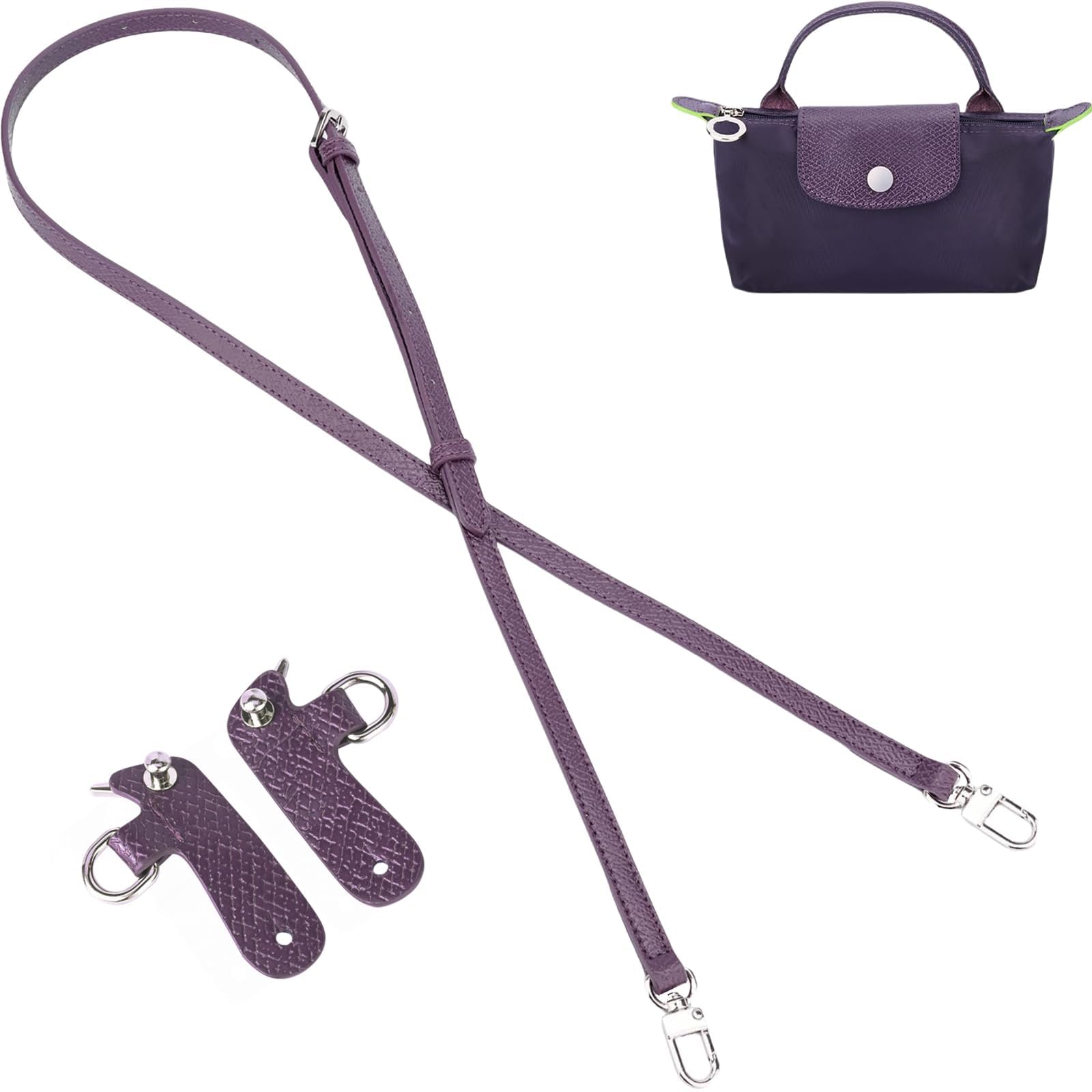 Gastinsave Women's Jam Purple Purse Straps Replacement, Leather Handbag Crossbody Shoulder Strap Adjustable For Longchamp Bag (Jam Purple)
