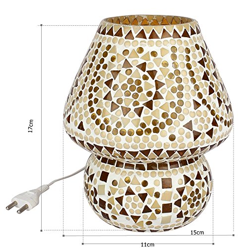 Image of 6.5 Inches Mushroom Shaped Glass Table Lamp - Turkish Style, Almond Brown, Handcrafted for Bedside, Living & Home Decoration (Bulb Not Included)