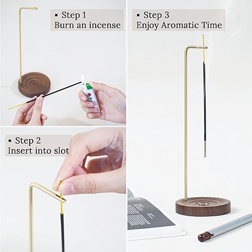 Miniatura 6 de SeedWave Soporte de incienso para varillas bandeja de incienso ondulada hecha a mano con soporte de latón desmontable soporte de incienso japonés