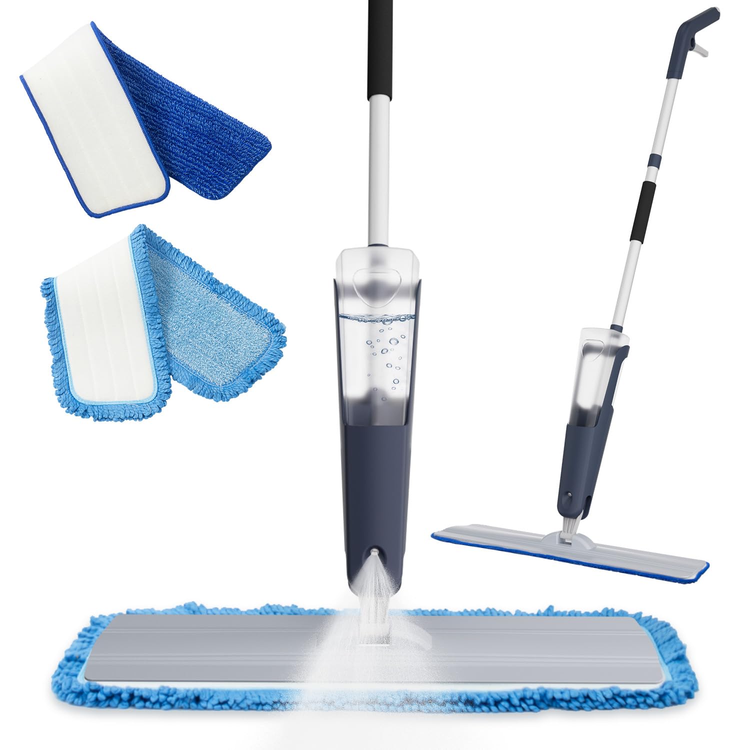 24" Dry mops for Floor Cleaning, Microfiber mop Spray System, Commercial Heavy-Duty Wet mops with 28oz Big Tank, 2 Washable Pads (Commercial Blue, 24inch-1Pack)