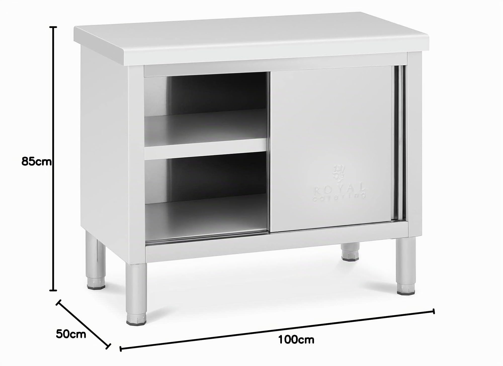 Royal Catering RCAT-100/50-WTP Arbeitsschrank Edelstahl 100 x 50 cm 330 kg Tragkraft Edelstahlschrank Edelstahl Arbeitsschrank