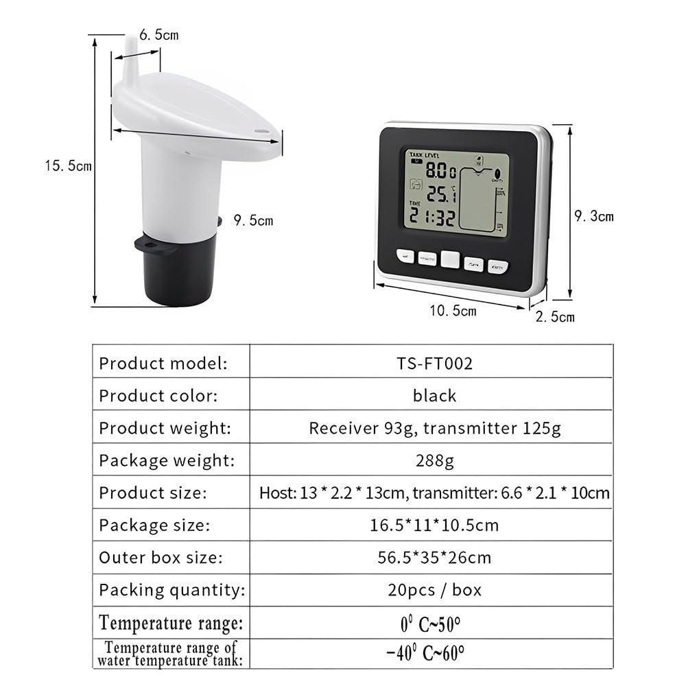 Ultrasonic level meter FT002 Wireless Water Tank Liquid Level Meter With Temperature Sensor Water Level Time Display Low Battery Indicator