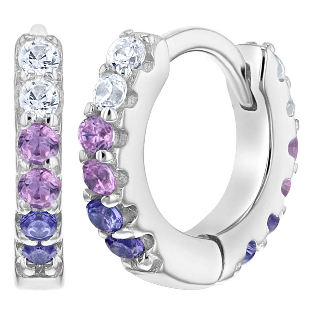 925 Sterling Silver Small & Cute 7mm Cubic Zirconia Extra Small Huggie Hoop Earrings for Girls - Fashionable Pave CZ Earrings for Infants & Toddlers - Great Tiny Gift for Birthdays