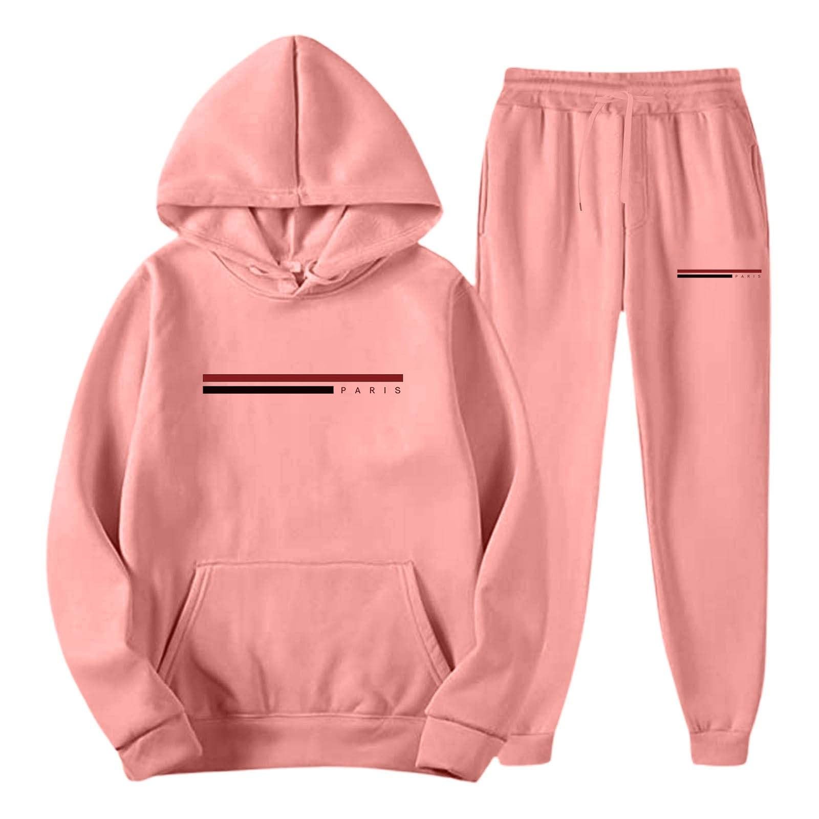 Générique Męski zestaw do joggingu 2 sztuki bluza z kapturem dół do biegania polar zimowy ciepły sportowy strój z długim rękawem kieszenie miękka wygodna casualowa sportowa A41, Różowy, XXL