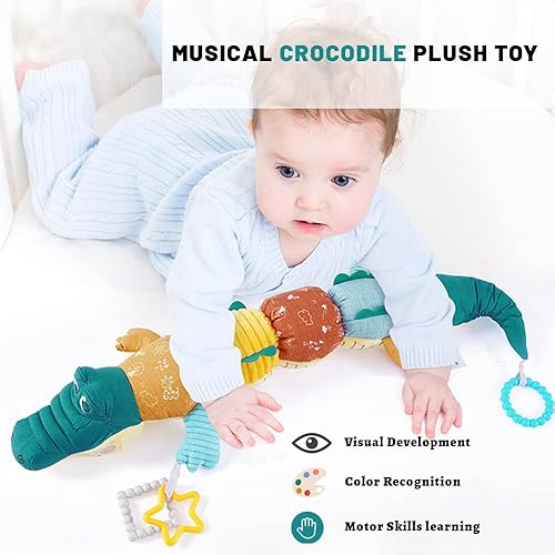 Miniatura 2 de Koty Juguetes suaves de actividad de animales de peluche musicales para bebés con arrugas sonajeros y texturas juguetes de tiempo de barriga para