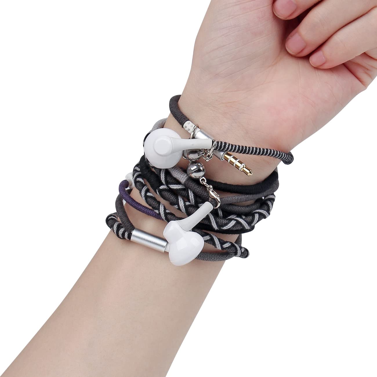 URIZONSColorful Wired 3.5mm Earphones Girls Earbuds - Fabric Braided Bracelet in Ear Headphones with Microphone mic for iphone and android cellphones
