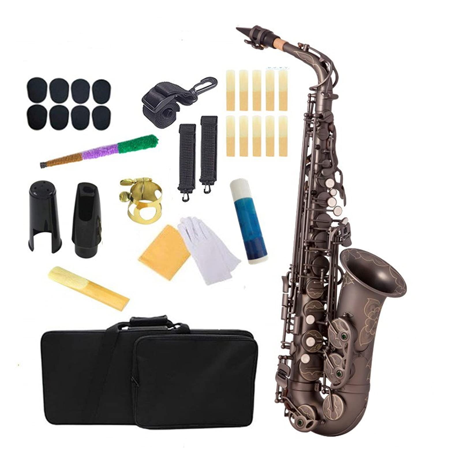 Sassofono Contralto in MIB Nichel Nero Ottone Laccato Oro E Sax Piatto 82Z Tipo Chiave Strumento A Fiato Sassofono