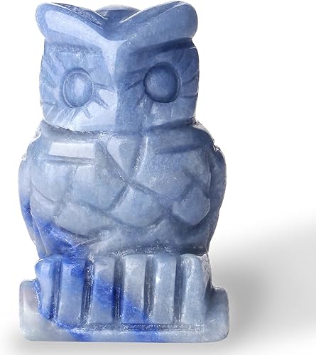 QINJIEJIE Decoración de búho de aventurina azul de 2 pulgadas con cristales de piedra de búhos, escultura de piedras preciosas, decoración de