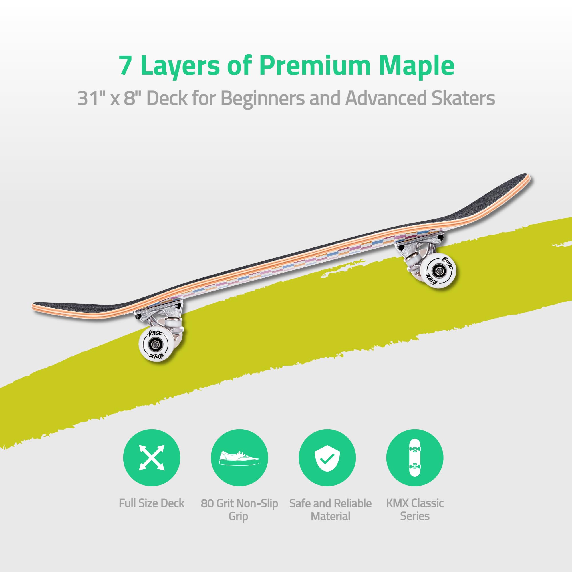 KMX Klasyczna deskorolka mini cruiser 56 cm dla dzieci, studentów, dorosłych, początkujących do zaawansowanych, przenośna, kompaktowa, gładkie łożyska, duże koła PU, ciężarówki ze stopu aluminium
