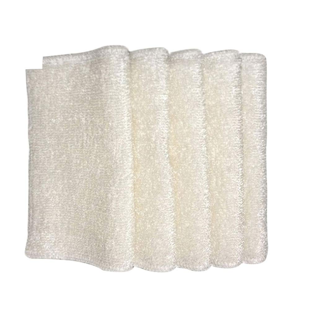 Wonhomke White Wondder Bamboo Fiber Dish Towels, 5 Pack Super Absorbent Anti-Grease Washing Towel Dishcloths Magic Kitchen Wiping Rags Cleaning Cloths (9 X 7 Inch)