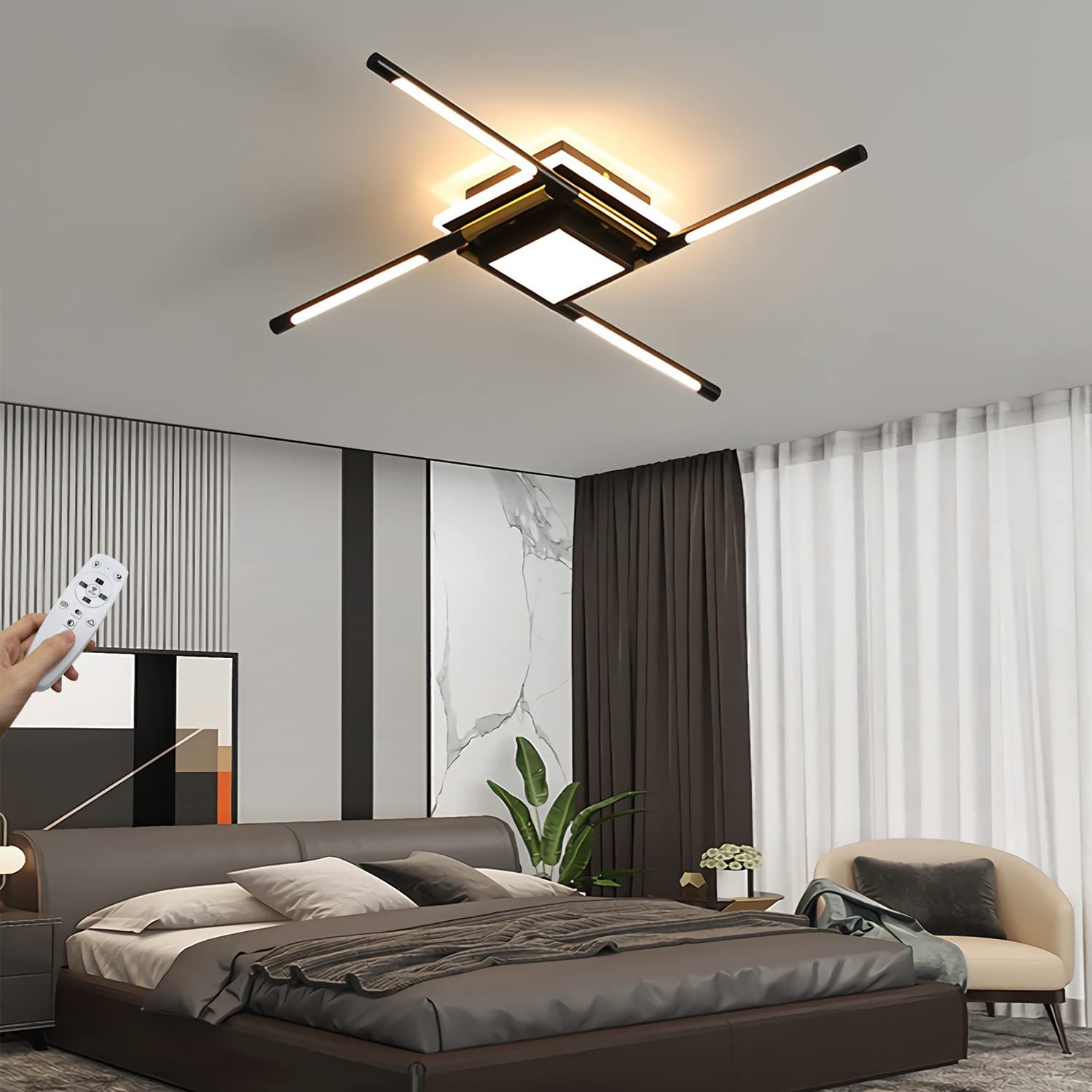 Lampy sufitowe LED Lampy do salonu Możliwość przyciemniania Nowoczesna lampa sufitowa z pilotem Metalowa akrylowa liniowa konstrukcja Lampa sufitowa do sypialni kuchnia (4 płomienie, 60cm, 42W)