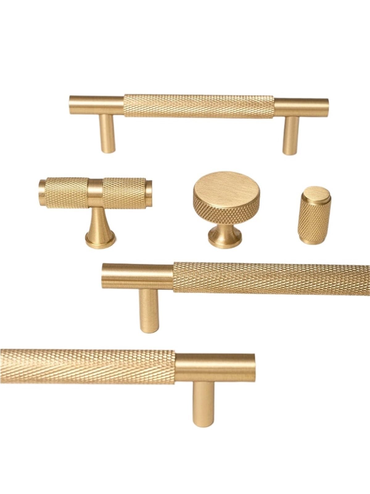 Qvorlth Vintage Cabinet Pulls Solid Brushed Brass Handle Cross Knurled Kitchen Cabinet Pulls Wardrobe Drawer Knob(Pitch-row-96mm)