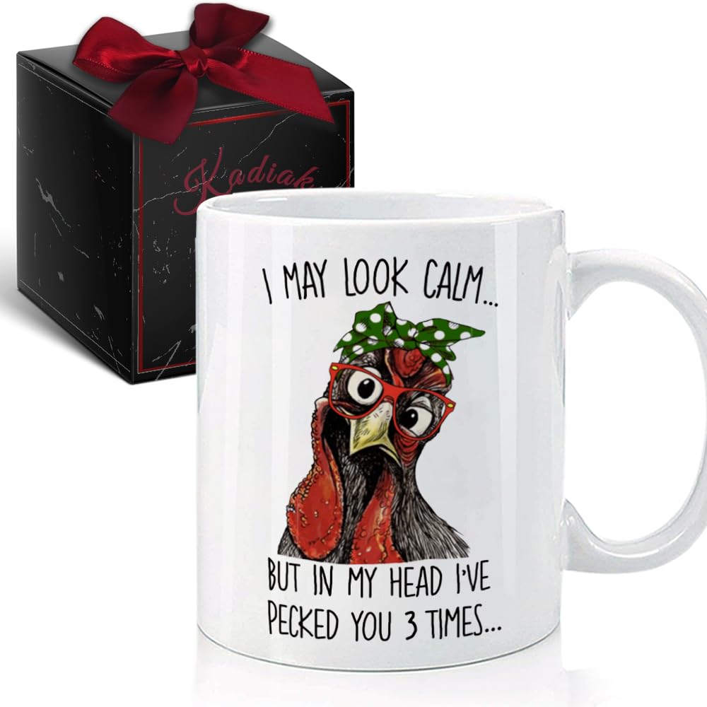 Funny Chicken Lover Coffee Mug - "I May Look Calm But In My Head I've Pecked You 3 Times" Novelty Gift Mug