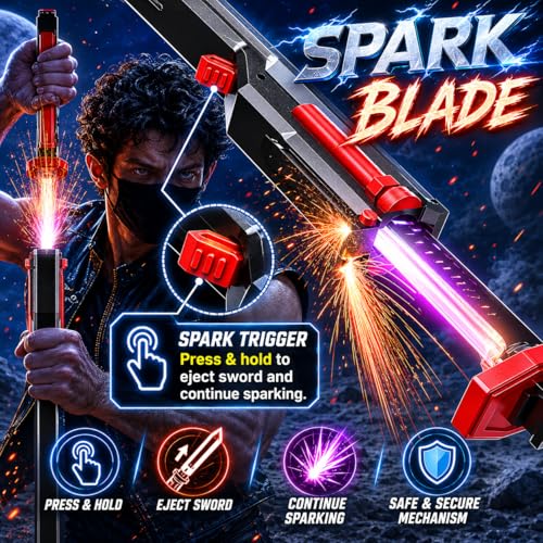 Image of BraintasticKids Light Up Spray Sword Toy with Mist & LED Lights | Long Straight Action Sword for Role Play | Durable Plastic Toy Weapon for Boys & Girls | Birthday Gift Toy for Kids Age 3+