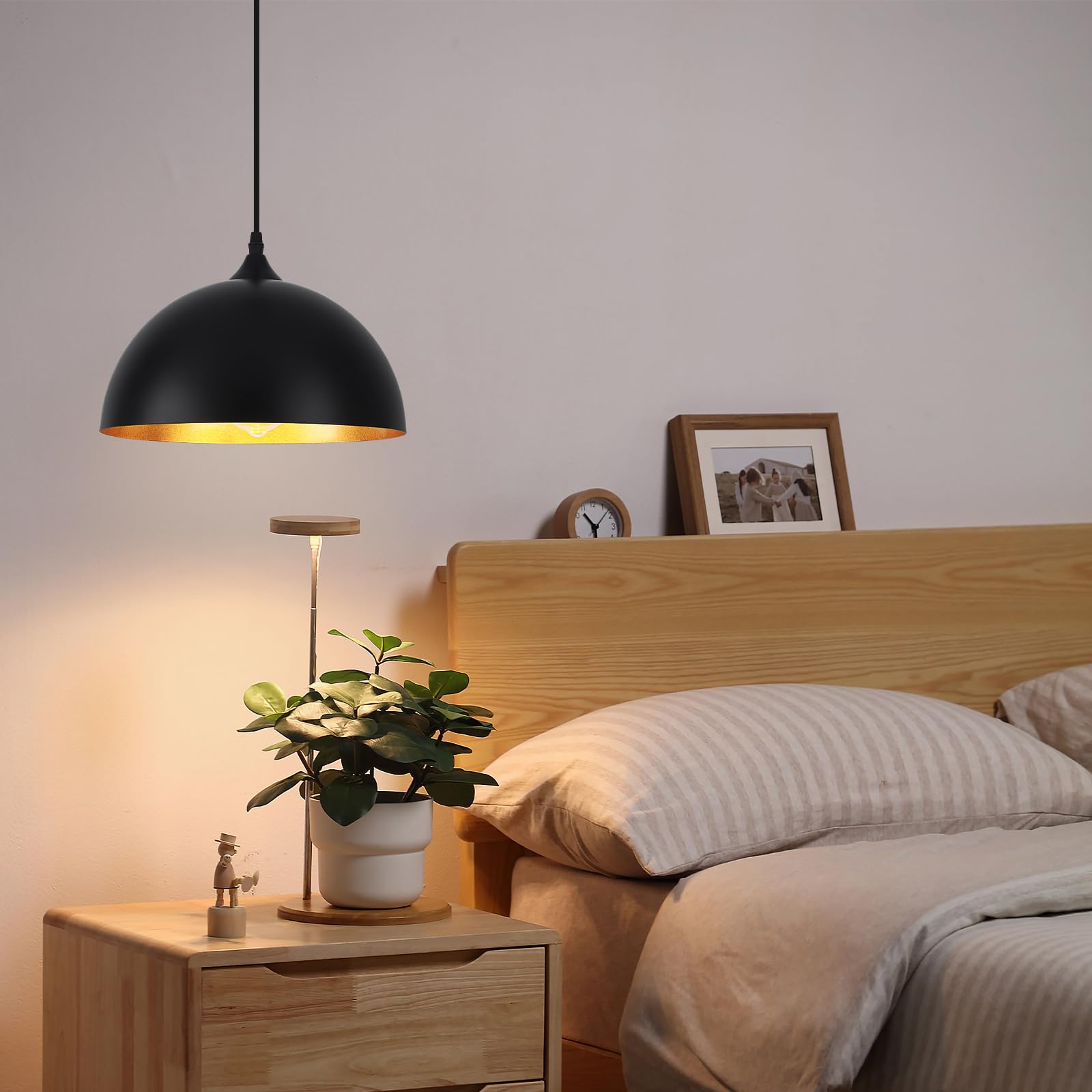 Lot de 3 Suspensions Industrielles, Suspensions Noires et Dorées | Luminaires Suspendus pour îlot de Cuisine pour Chambre à Coucher, Salon, Restaurant, Bar, E27