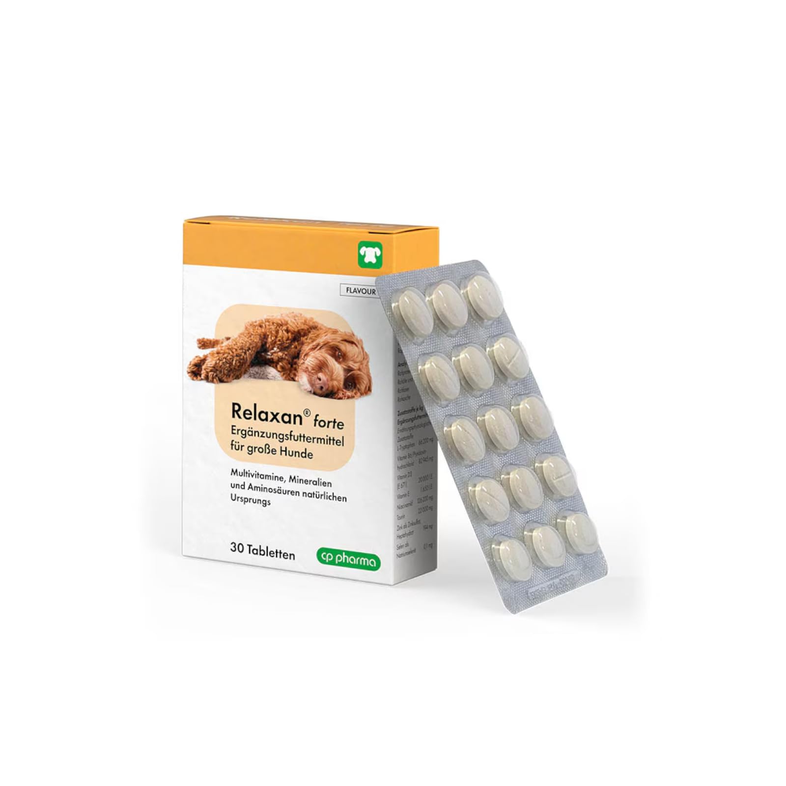 cp pharma Relaxan forte | Doppelpack | 2 x 30 Tabletten | Ergänzungsfuttermittel für große Hunde | Mit Multivitaminen
