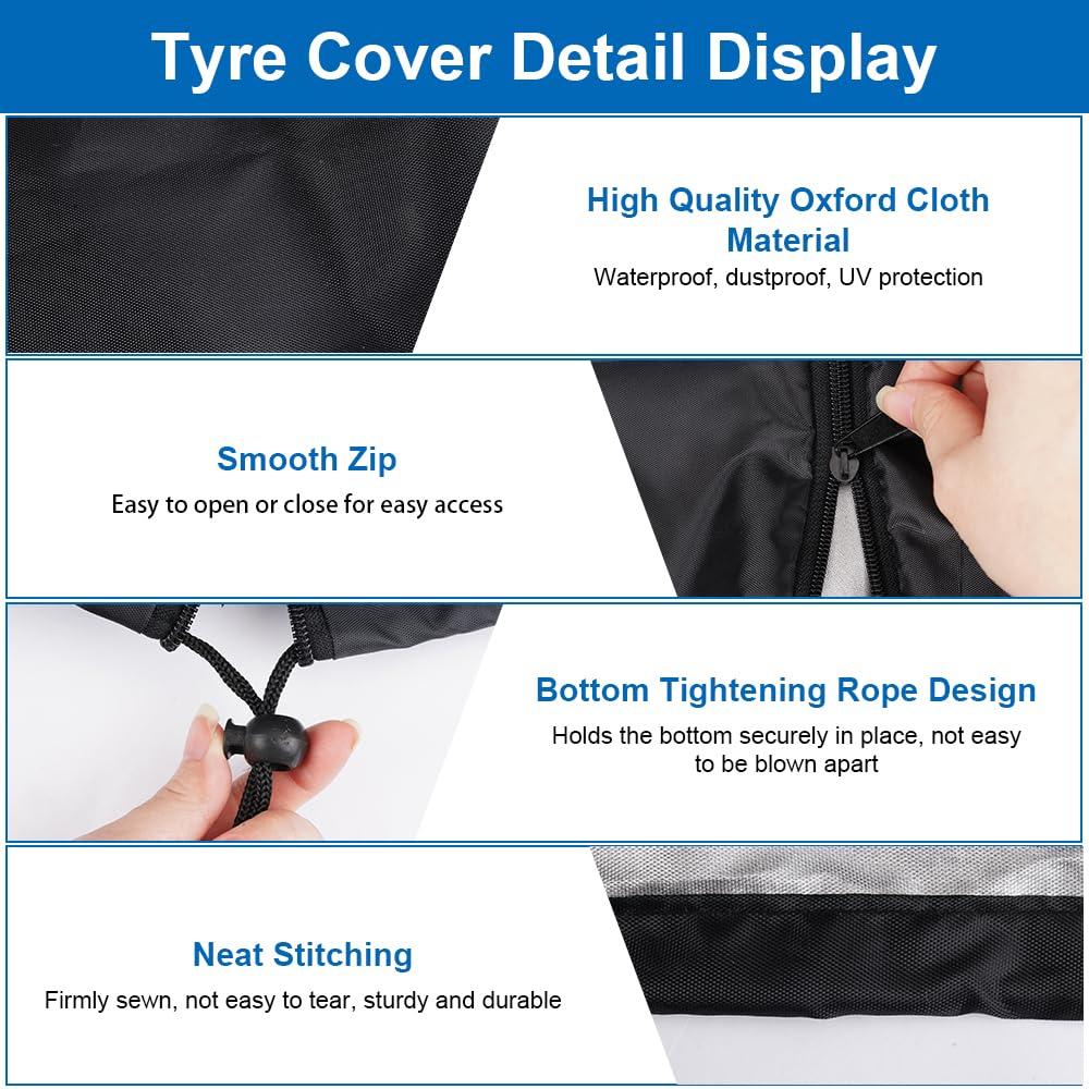 Copertura per Pneumatici, Borse per Pneumatici per Auto, Impermeabile Borsa per Pneumatici, Copertura per Ruota, Nero Copri Gomme Auto, Custodia per Pneumatici, per 4 Pneumatici, 85 x 120 cm