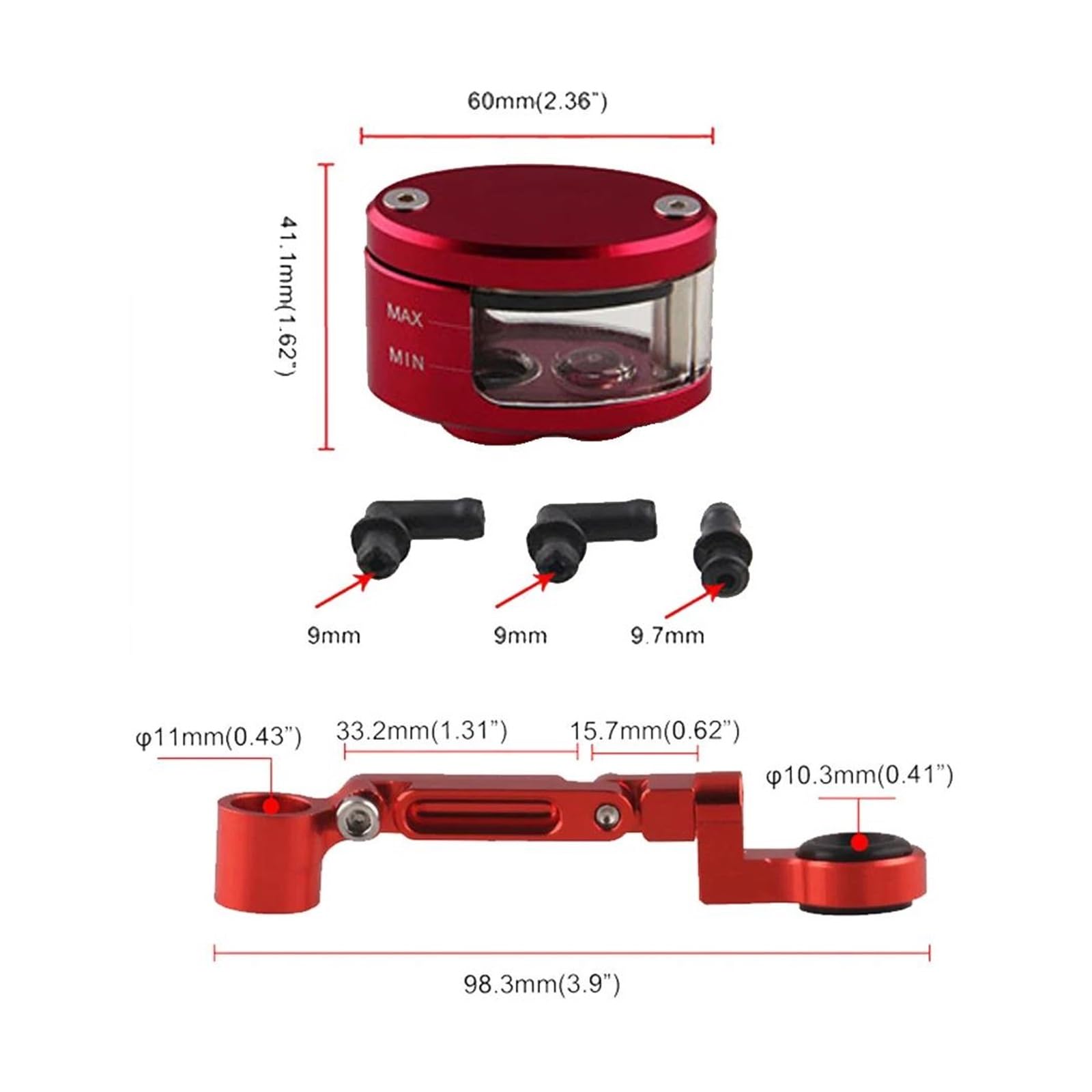 Depósito de Fluido de Frenos para KA&WASAKI Z750 para 650 Taza De Depósito De Aceite Fluido De Cilindro De Tanque De Motocicleta Universal(Rojo,B)