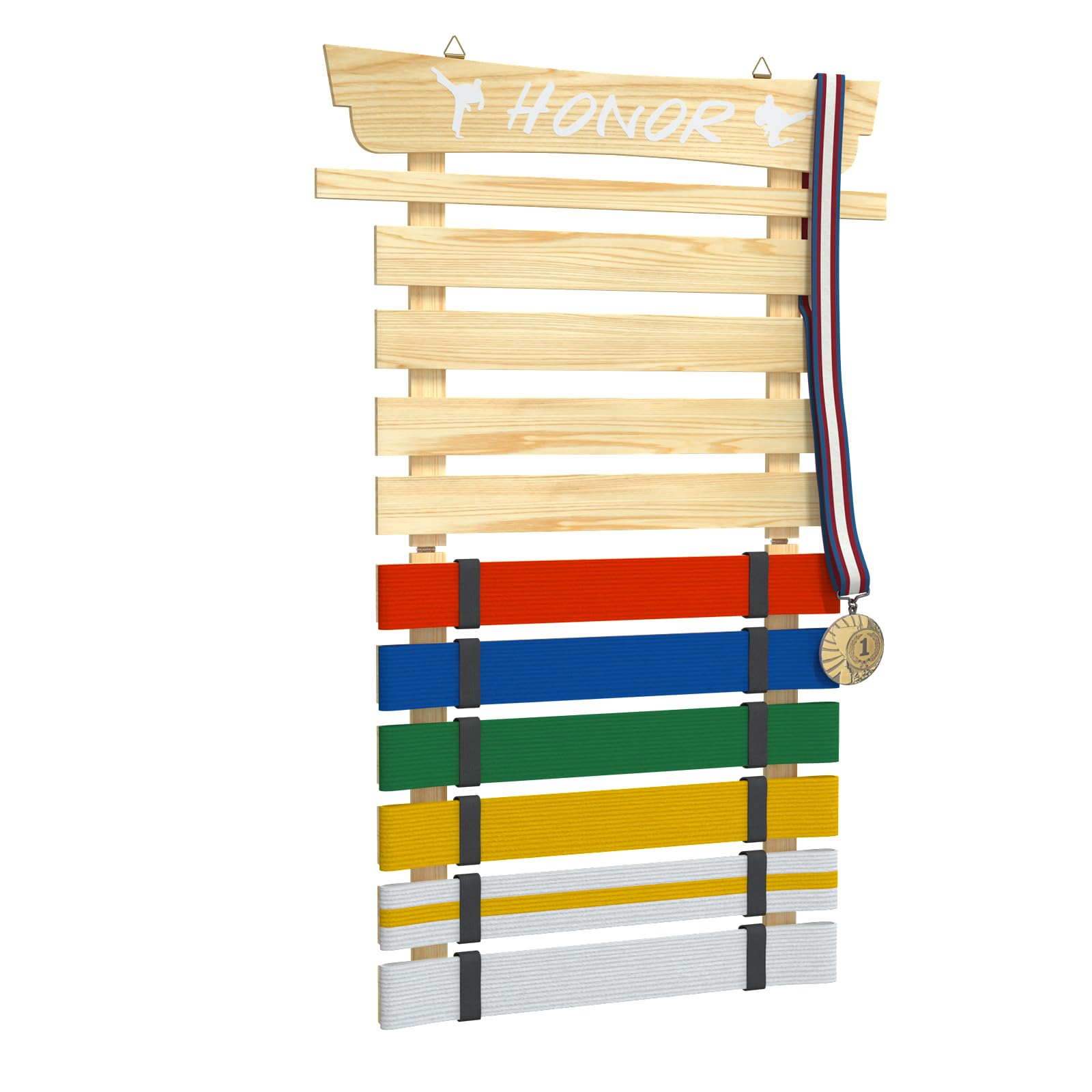 Photo 1 of 10 Belts Karate Belt Display Rack, Wood Taekwondo Belt Display No Assembly Required, Personalized Martial Arts Belt Display Holder with Stickers, Karate Gifts for Kids and Adults, Natural