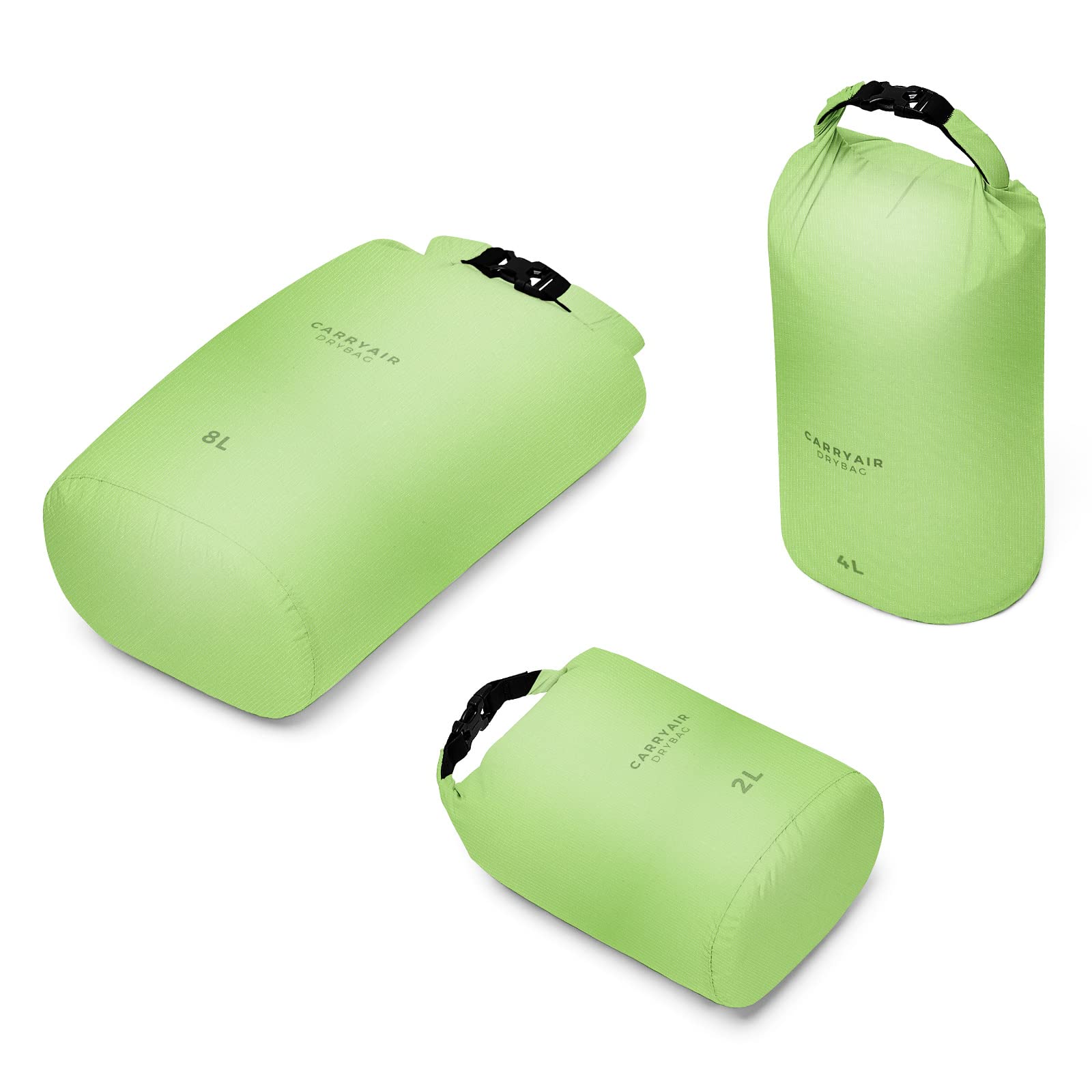 Bee Nesting Ultralight Dry Bag Set for Backpacking, Waterproof Dry Sack for Camping, Hiking, Motorcycle, Lightweight Stuff Sack Set of 3 Pack(2L+4L+8L, Green)