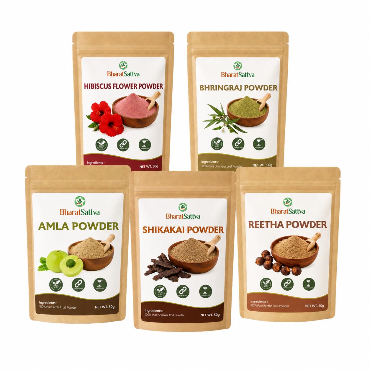 Herbal Hair Care Combo Powder | Shikakai, Amla, Reetha, Hibiscus & Bhringraj Powder | 50g Each (Pack of 5) | Natural Hair Pack for Strong, Healthy & Shiny Hair-image-22