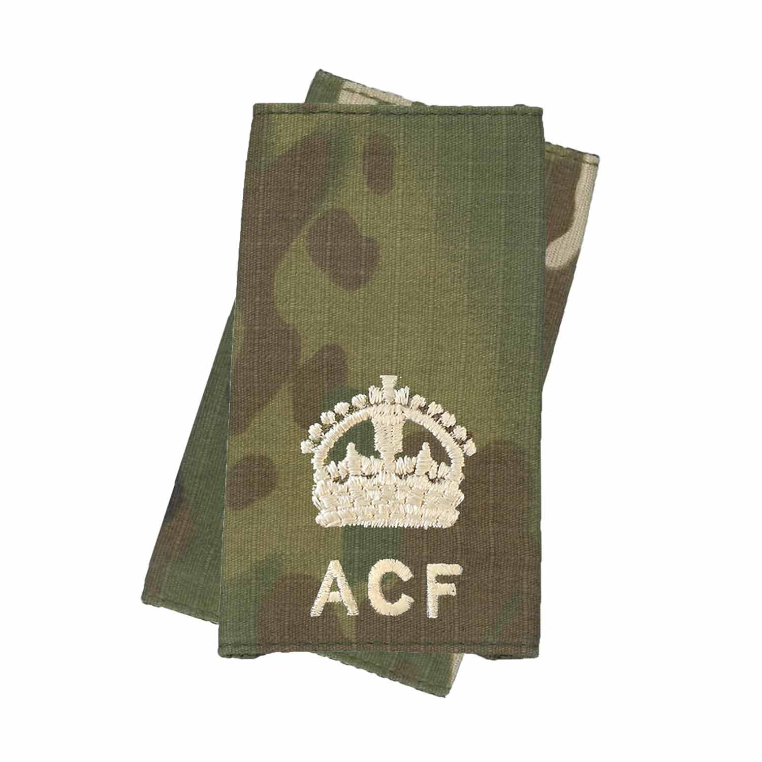 CL Distribution ACF Multicam/MTP Rank Slides Epaulettes Ivory Thread - Pair - King's Crown CIIIR (C3R) (All Ranks - Army Cadet Force) (WO2)