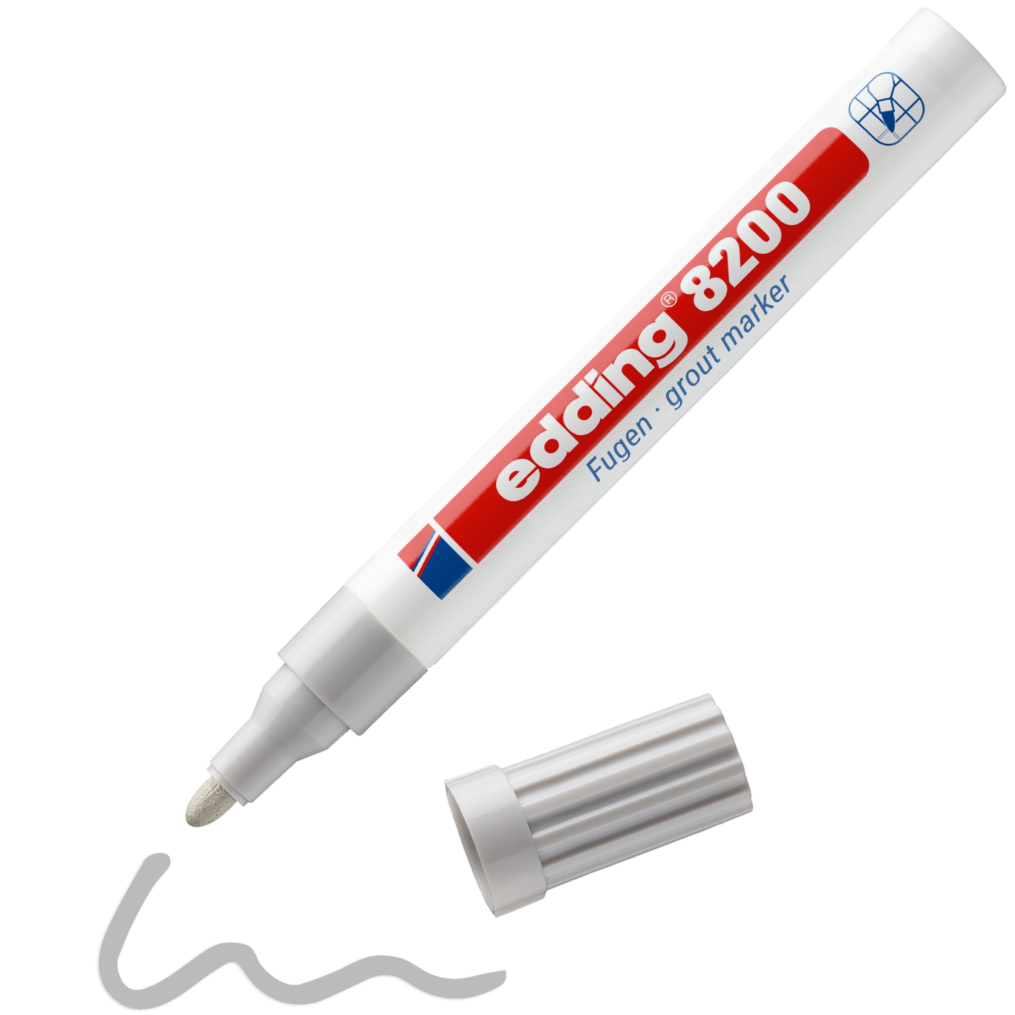 edding 8200 grout marker - silver grey - 1 pen - round nib 2-4 mm - grout restorer for reviving and brightening dirty tile grout - waterproof, highly opaque, quick-drying - for kitchens and bathrooms