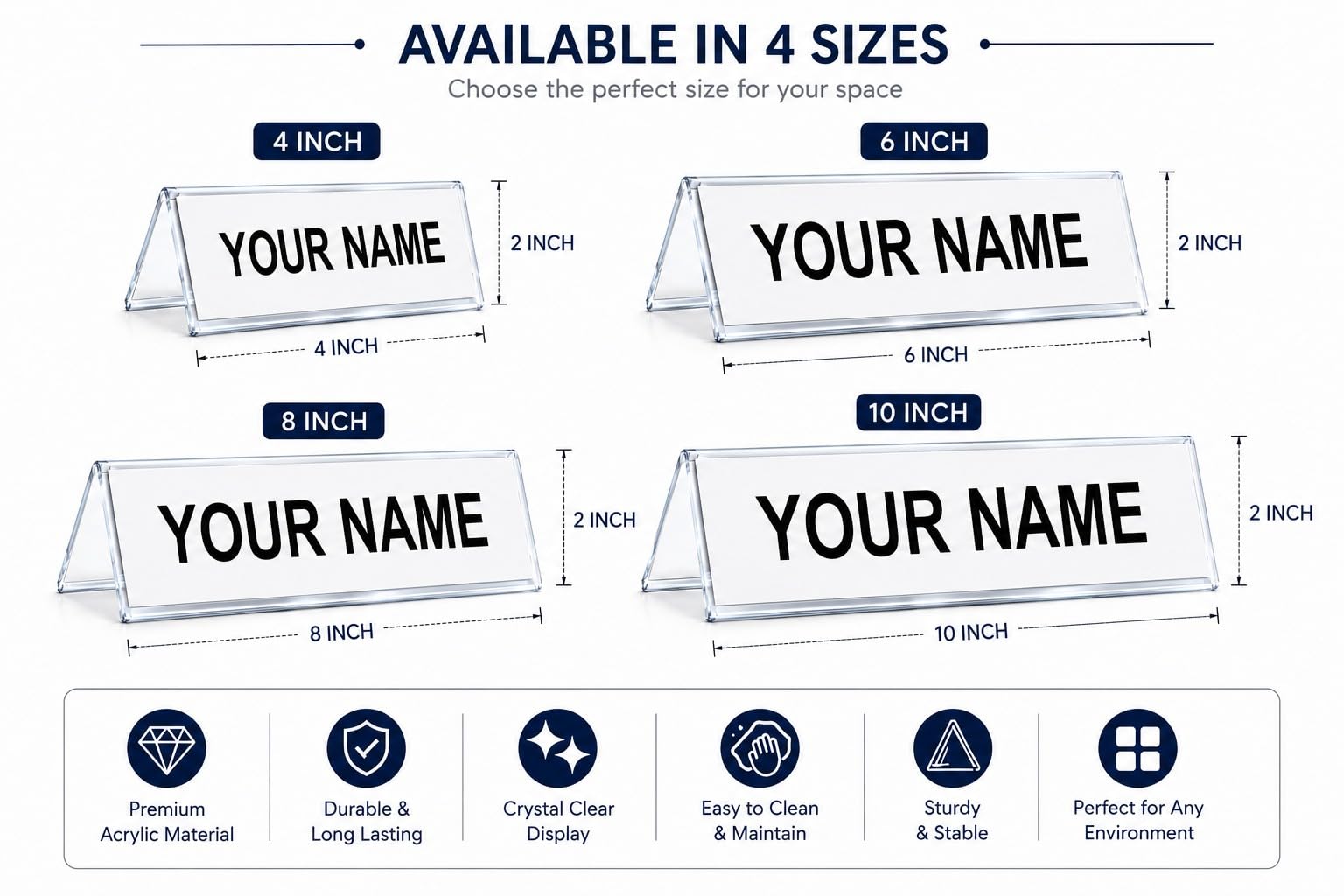 Acrylic Table Desk Name Plate | 10 Inch (Pack of 5, Clear Acrylic) | Elegant & Durable Design | Suiable for Home, Office, Restaurant & Reception — Amazon image 5