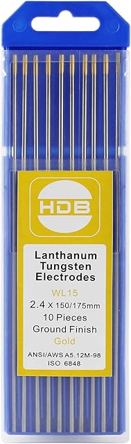 Wilktop 10 x Tungsten Electrodes WL-15 Tungsten Electrodes 2,4Ø x 175 mm Tungsten Needles for TIG Welding (Gold)