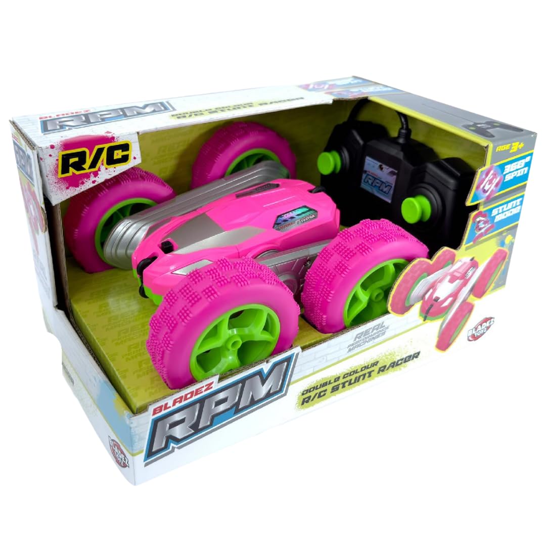 BLADEZ RPM RC Stunt Racer, Real Performance Machine, Radio Control Flip Racer, 360 Degree Spinning, High Speed, Pink/Green, Toy for kids, Toyz