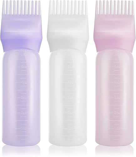 Gezimetie Cepillo aplicador de aceite para el cabello, paquete de 3 botellas de aceite para el cabello, botella aplicadora de color para peine de