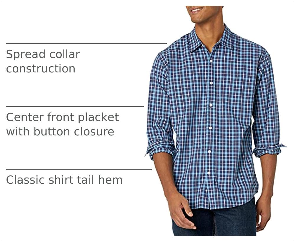 Image of Amazon Essentials Men's Regular-Fit Long-Sleeve Casual Poplin Shirt, Button Front, Business Casual, Collared