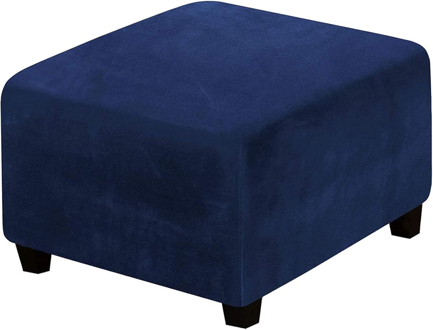Yekuhe Velvet Ottoman Cover Square Stretch Extra Large Footstool Cover, Dustproof Removable Washable Universal Pouffe Cover With Elastic Bottom Anti-Slip(Navy,35x35cm/14x14in)