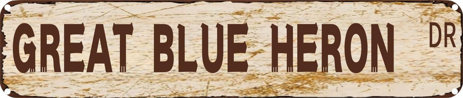 Vintage Tin Sign Retro Metal Wall Decor GREAT BLUE HERON DR Rustic Aluminum Plaque for Home,Bar,Kitchen,Garage,Man Cave 4x16 Inch