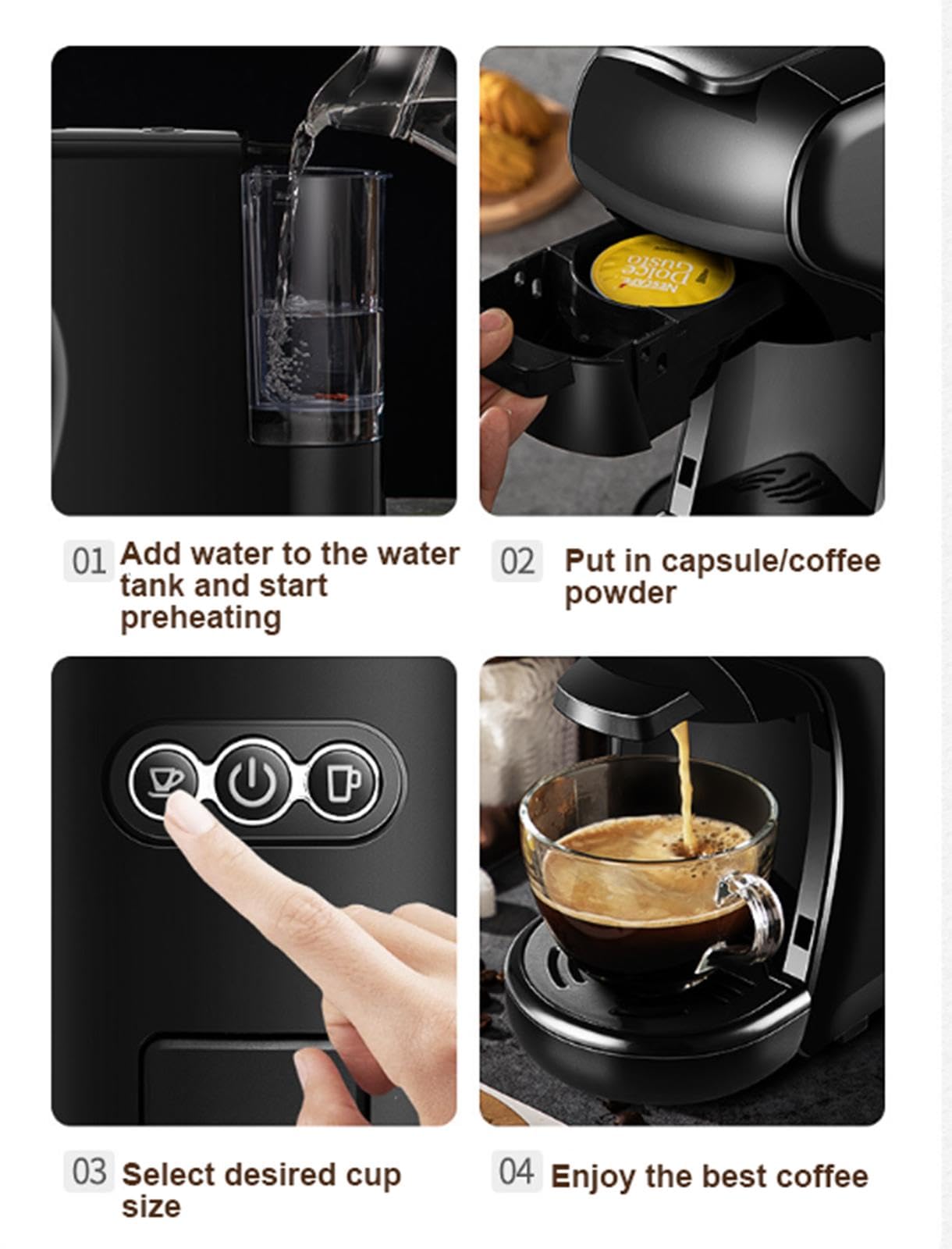 Macchina per caffè a Capsula Singola con Capsula K-Cup, Macchina per caffè da 19 Bar, Design Compatto per Uso Domestico, Camper, Appartamento, Macchina per caffè Espresso