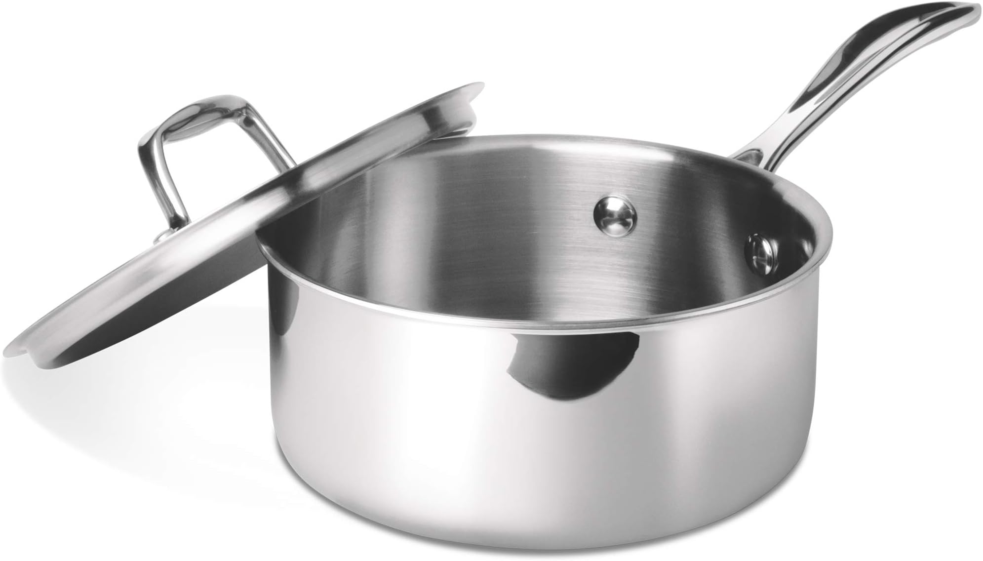 MILTON 18 cm, 2.2 Litre Triply Stainless Steel Sauce Pan with Lid, Dishwasher Safe, Even Heat Distribution, Induction & Flame Safe, Sturdy Handles - Silver