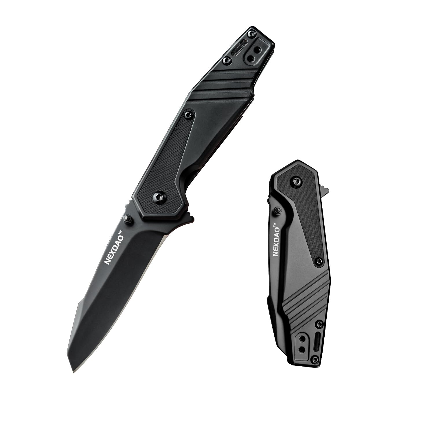NEXDAO Folding Pocket Knife with 8Cr14MoV Blade Camping Knife With G10 and Steel Handle EDC Knife with 2-Position Pocket Clip