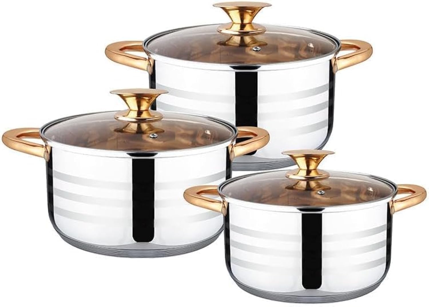 Kitchenware Stainless Steel Gold Capsulated Cooking Pot Non Stick Cookware Sets with Glass Lid