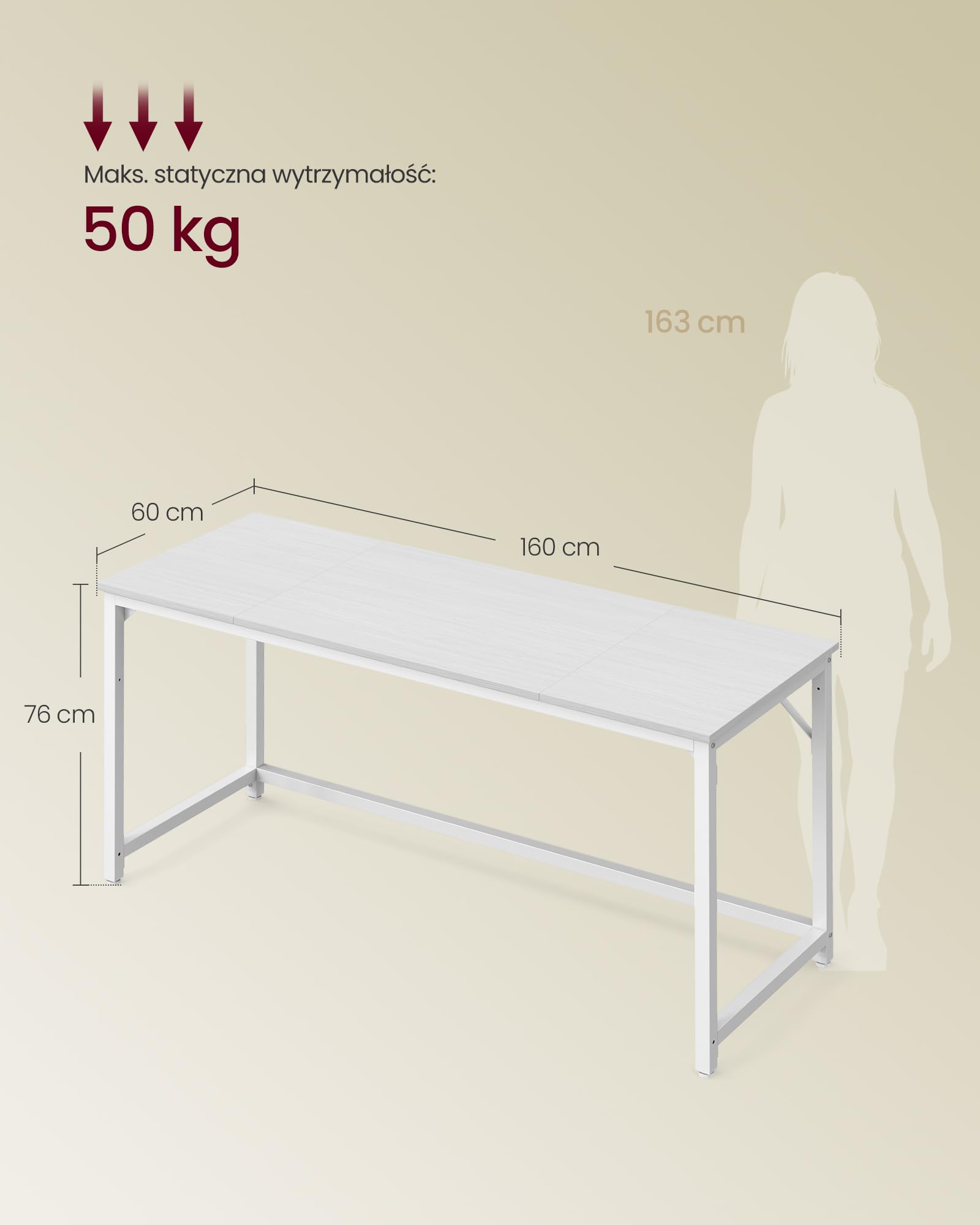 VASAGLE Biurko komputerowe, 160 x 60 x 76 cm