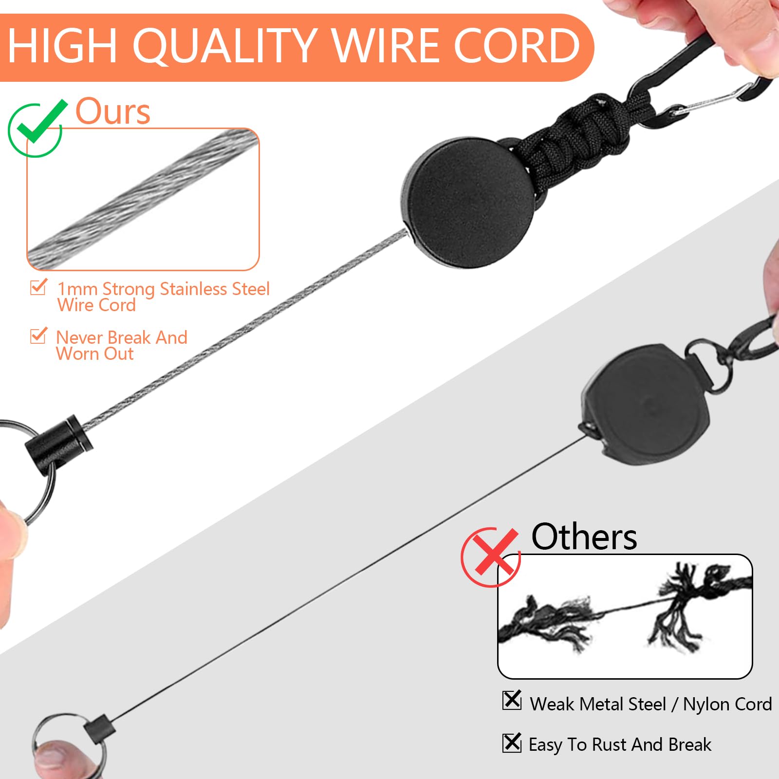 Portachiavi Retrattile Meekye Con Moschettone - Corda Acciaio 60cm Per Badge E Chiavi - Foto 9