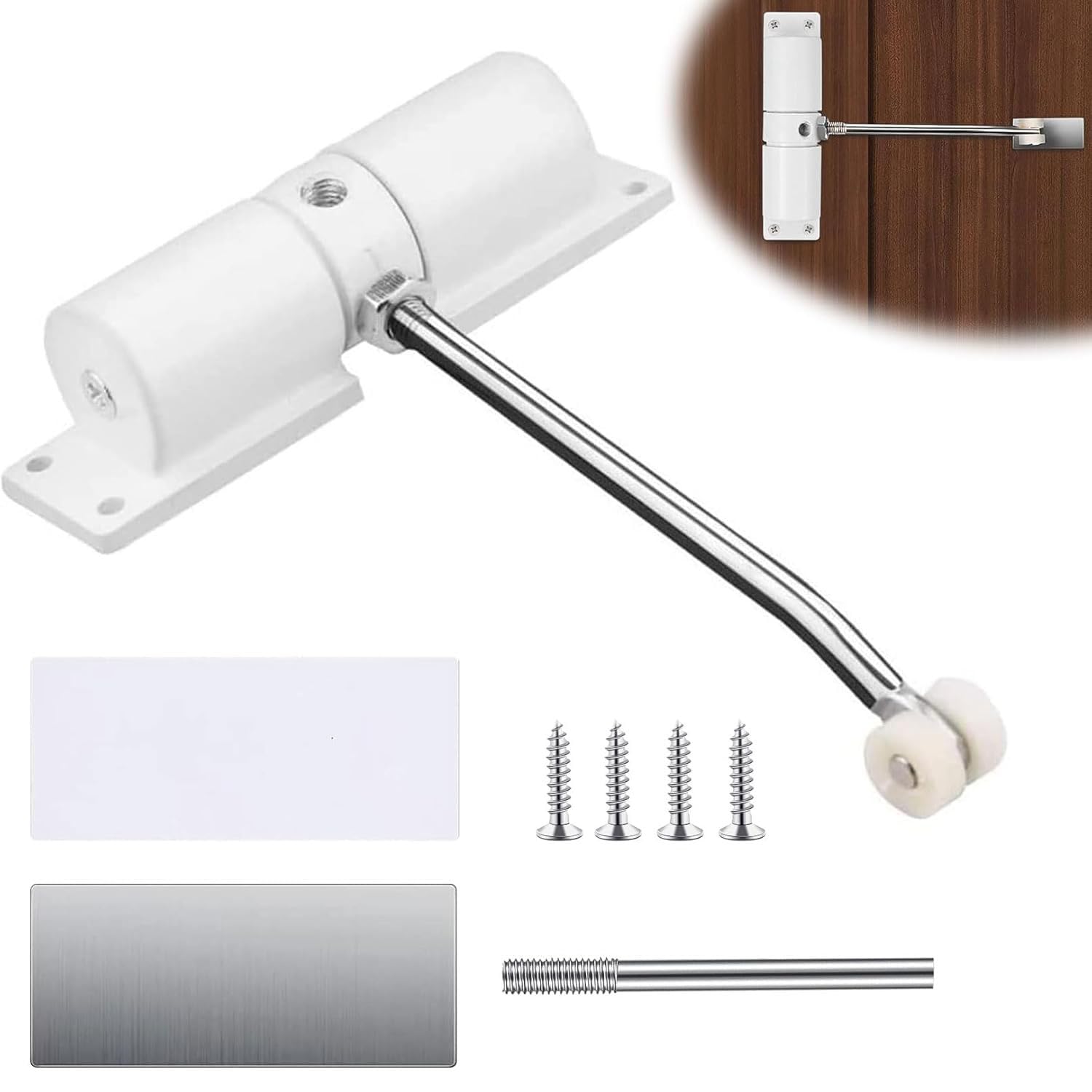 MaoNativey Spring Door Closer, Adjustable Door Spring Closer Door Stopper Automatically Close Door with Screws and Adjustment Lever for Light Doors (White)