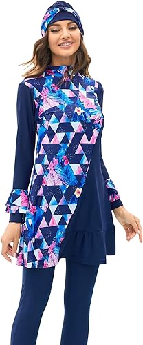 Miniatura 1 de IBAKOM Traje de baño modesto para mujer, traje de baño islámico de manga larga, conjunto de muselina de cuerpo completo, Burkini con Hijab de