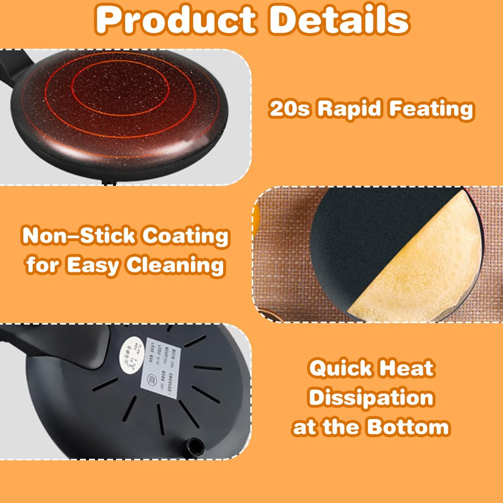 Crepiera Elettrica 600W Antiaderente RANJIMA Crepes Maker con Ciotola